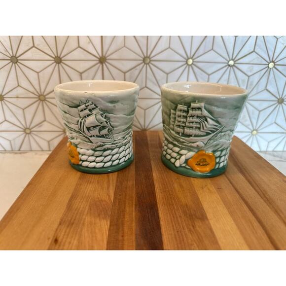 Vintage 1998 Cutty Sark Ceramic Cups | Nautical Whiskey Tumblers | Set of 2‎ - Picture 1 of 5